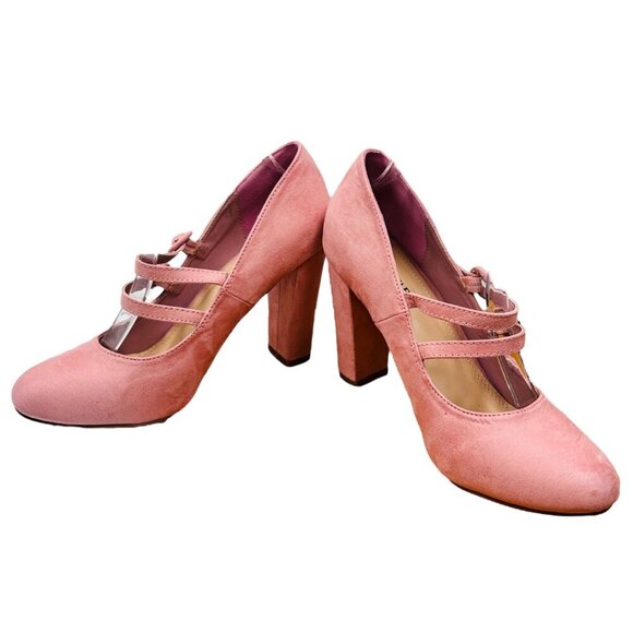 JUSTFAB Zenobiah Size 9 Pink Heels Block Preppy Cottage Coquette Retro - Picture 7 of 9